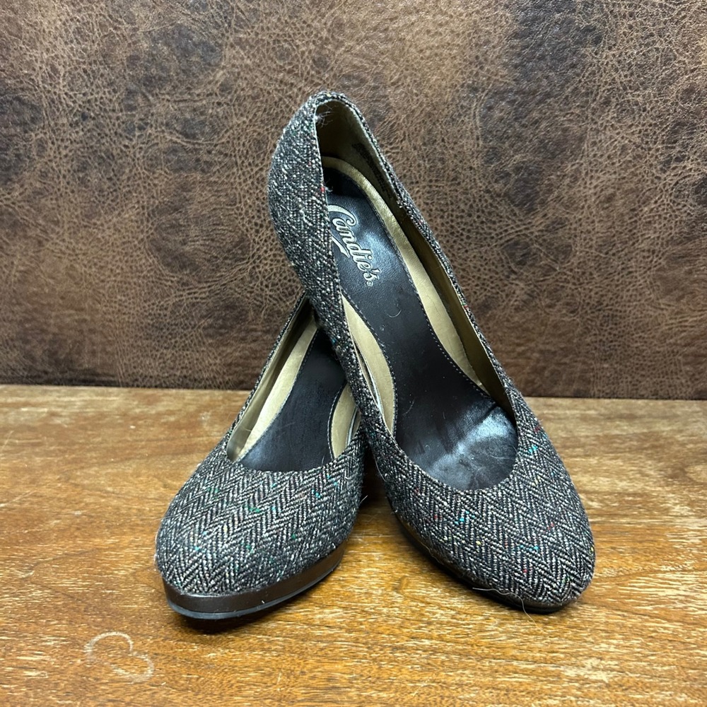 Candie's Tweed 9 medium Chunky Pump Heel Business Casual Neutral Work - Picture 2 of 8